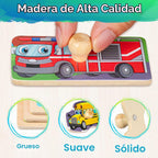 SYNARRY Rompecabezas de madera para niños pequeños de 1 a 3 años, 6 rompecabezas para niños pequeños de 2 a 4 años con estante, vehículo de dinosaurio animal para niños, juguetes educativos para niños