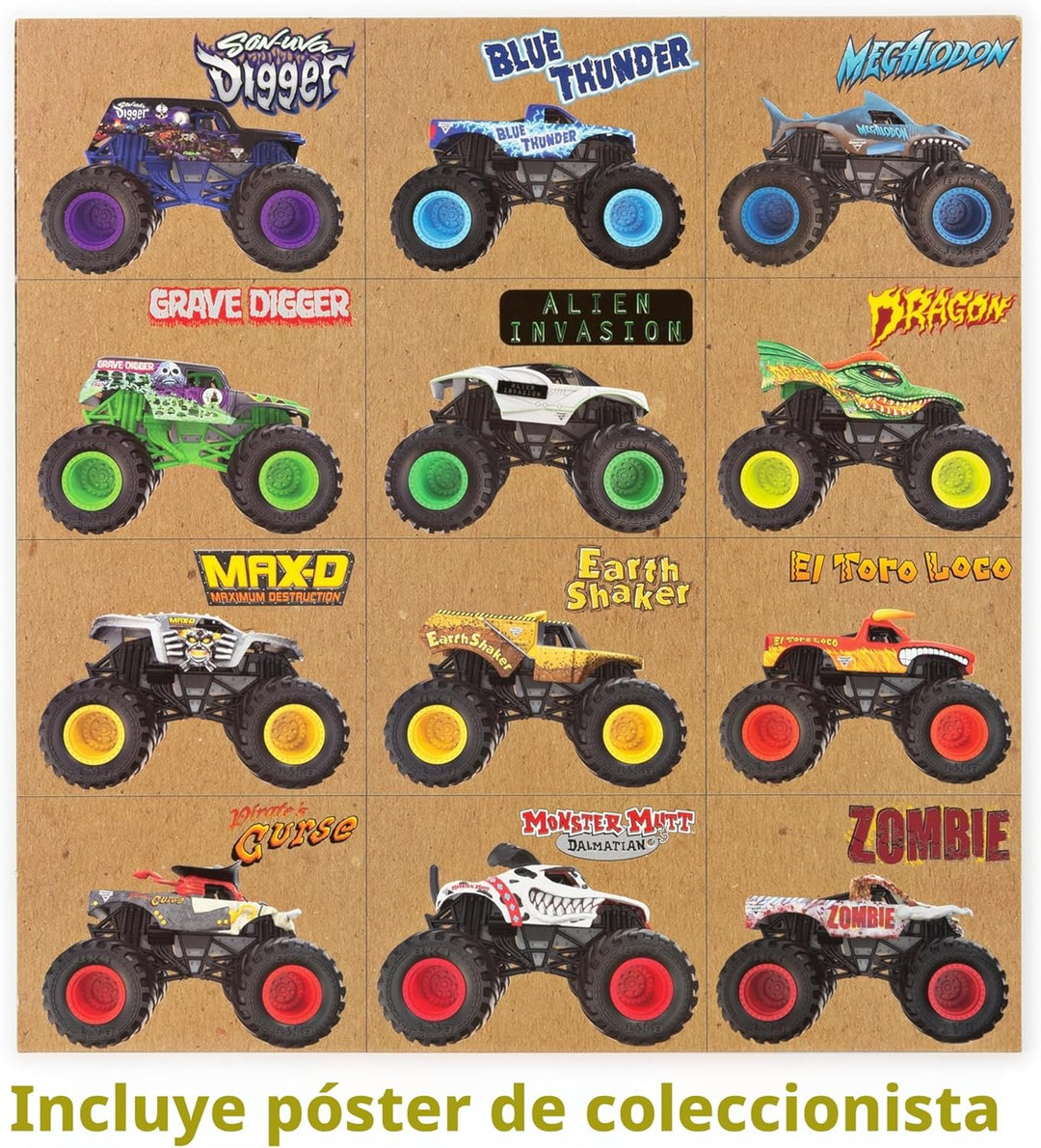 Monster Jam, pack oficial de 12 camiones monstruo fundidos a presió...
