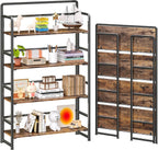 Estantería plegable extra ancha de 4 niveles sin montaje, estantes de almacenamiento vintage para dormitorio, sala de estar, oficina en casa