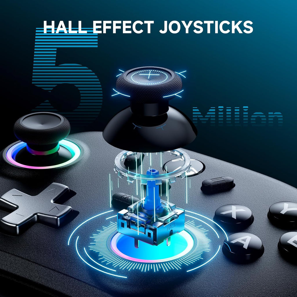 ECHTPower PC Gaming Controller–Wireless para PC con Hall-Effect Joysticks, 1000Hz Polling Rate, No Drift, Turbo & Vibration, compatible con Windows/interruptor/iOS/Android/Steam –Place & Charge Dock