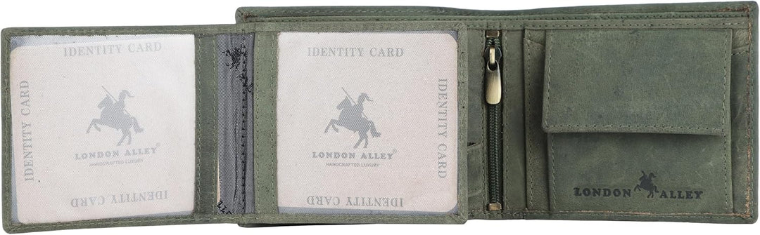 LONDON ALLEY ELK Cartera de cuero verde vintage para hombre