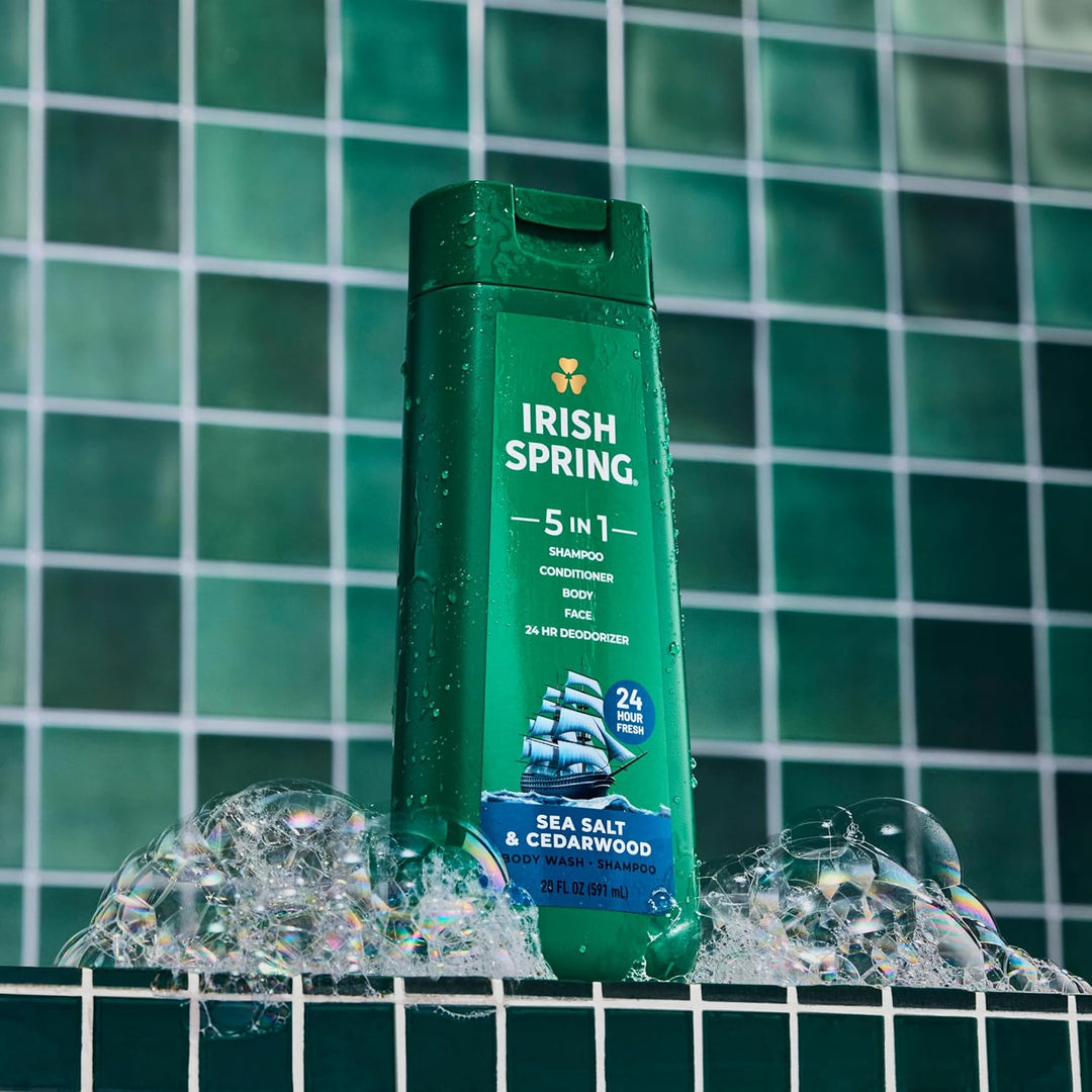 Irish Spring Gel de baño hidratante 5 en 1 para hombres, champú, ac...
