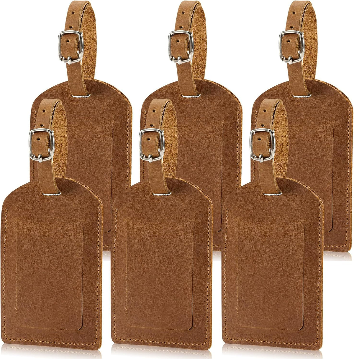 Etiqueta de equipaje de cuero genuino para maletas, etiquetas de identificación, etiquetas de bolsa para equipaje (paquete de 6)