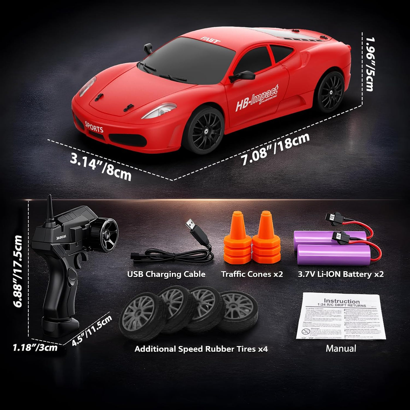 Auto de control remoto RC Drift Car 2.4GHz escala 1:24 4WD 15KM\/H...