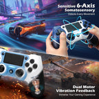 Paquete de 2 controles para PS4 con tapones para joysticks, control inalámbrico con botones traseros programables para PS4/Pro/Slim/PC, batería de 1000mAh/vibración dual/joystick con efecto Hall/panel táctil/giroscopio de 6 ejes/entrada de 3.5 mm
