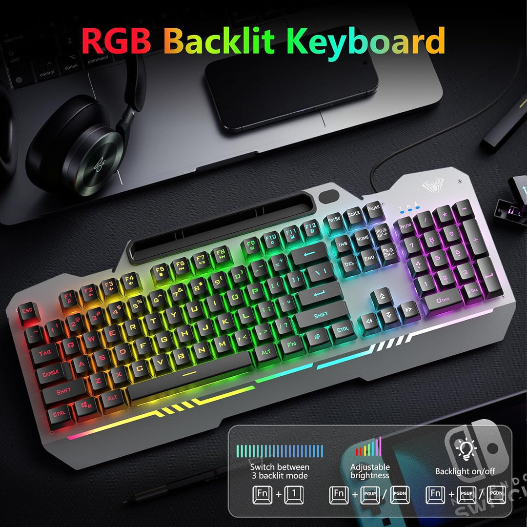 AULA Teclado, T102 Combo de teclado y mouse para juegos con 104 tec...