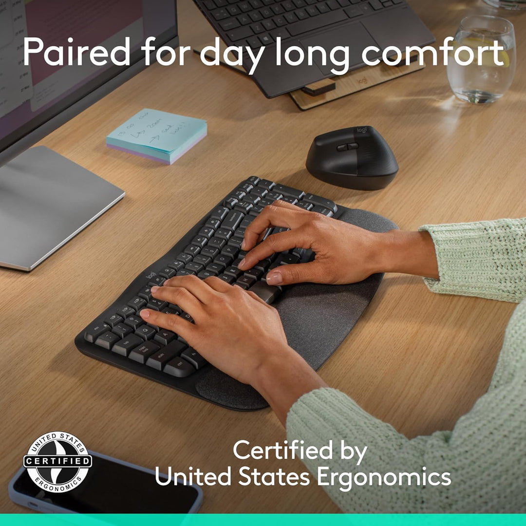 Logitech Wave Keys &amp; Lift - Combo ergonómico de teclado y mouse...