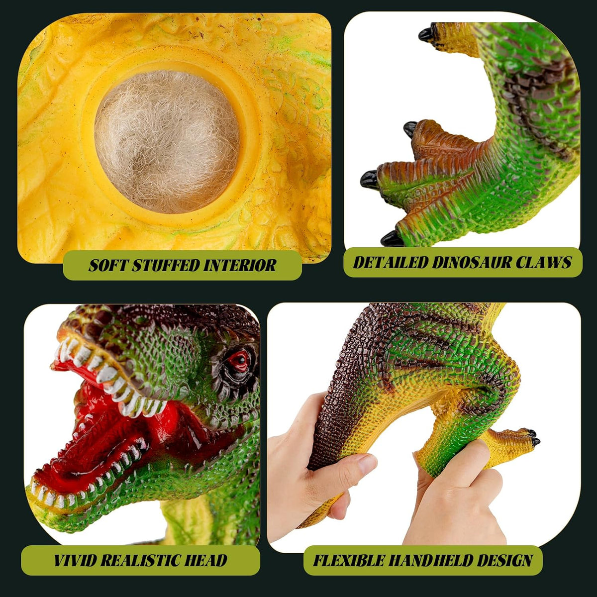 BABOY Figuras de juguete de dinosaurio T-Rex de goma suave, interior relleno de algodón PP, diseño realista, materiales seguros, resistente a caídas y golpes, juguete suave de alta resistencia para