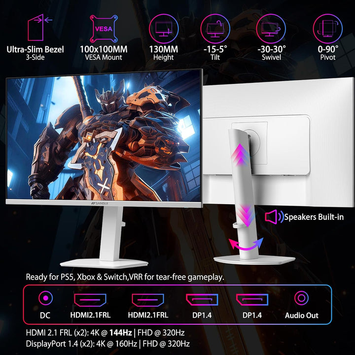 SANSUI Monitor de juegos 4K de 27 pulgadas, UHD 160Hz o FHD 320Hz M...