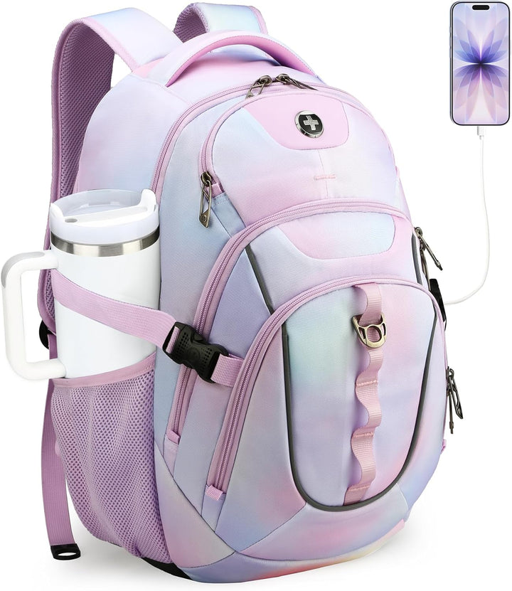 Swissdigital Mochila para laptop con puerto de carga USB, mochila d...