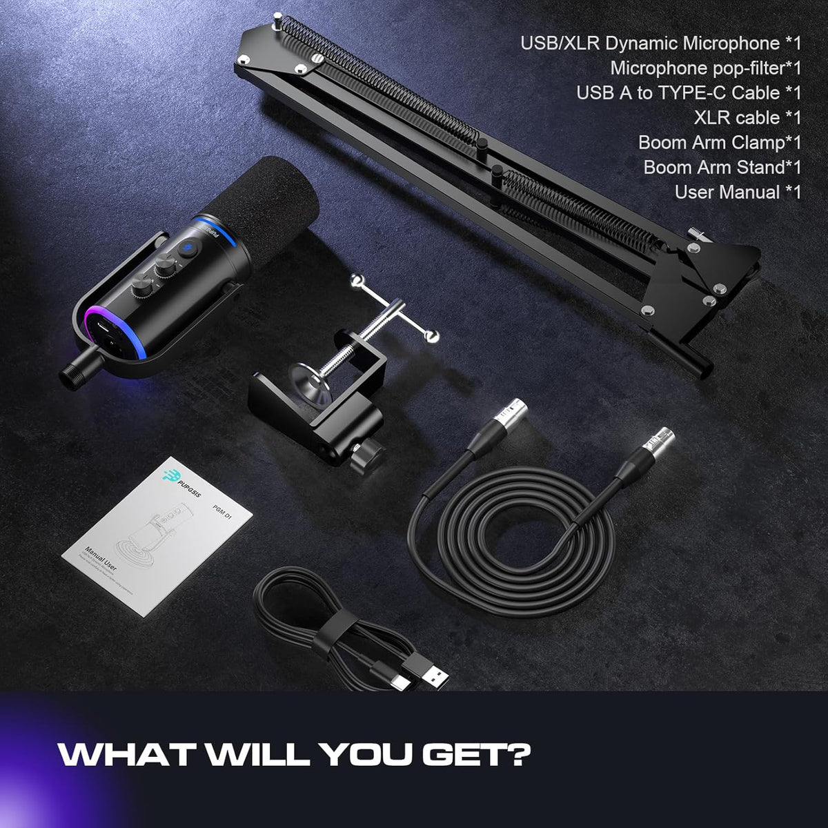 P PUPGSIS Micrófono de podcast XLR\/USB, micrófono para juegos con...