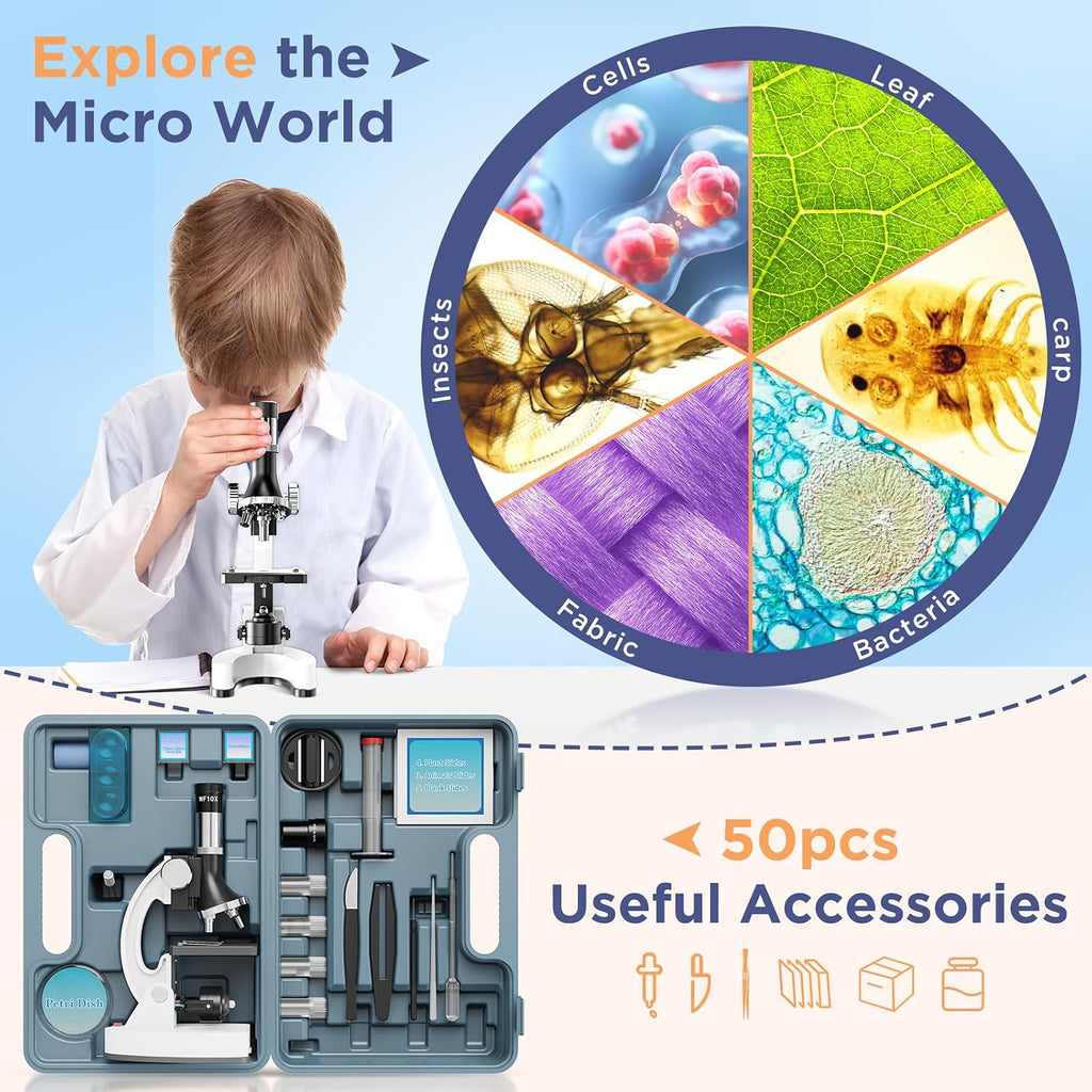 Kit de microscopio para niños 100X-1200X para niños: Microscopio compuesto