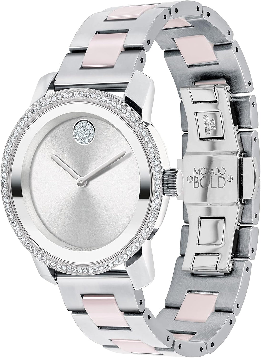 Reloj Movado Bold Iconic para mujer - Movimiento suizo de cuarzo 2H, brazalete con eslabón central de cerámica y acero inoxidable - Resistencia al agua 3 ATM - Detalles con cristales brillantes para ella - 36 mm