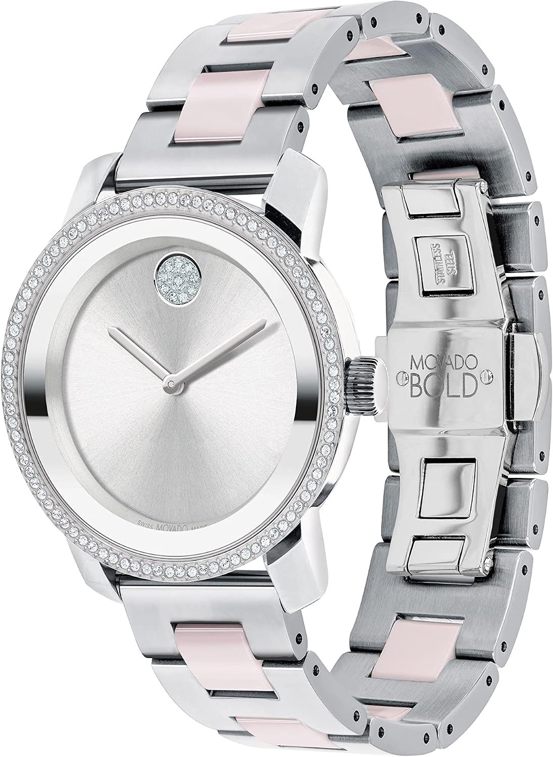 Reloj Movado Bold Iconic para mujer - Movimiento suizo de cuarzo 2H, brazalete con eslabón central de cerámica y acero inoxidable - Resistencia al agua 3 ATM - Detalles con cristales brillantes para ella - 36 mm