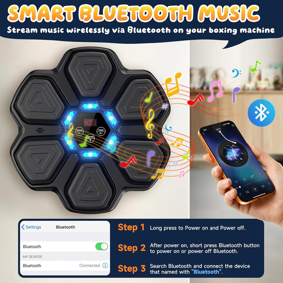 Máquina de boxeo musical para niños, entrenador de boxeo Bluetooth montado en la pared con guantes de boxeo, ideas de juguetes de boxeo para niños y niñas de 3, 4, 5, 6, 7, 8, 9, 10, 11, 12 años