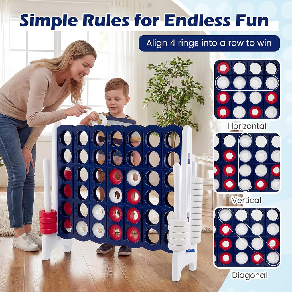 Costzon Giant 4 en una fila, Jumbo 4 a puntuación, juego de mesa gigante para niños y adultos, juego de conexión para patio interior y exterior, de 1.07 m de altura con 42 anillos Jumbo y deslizador