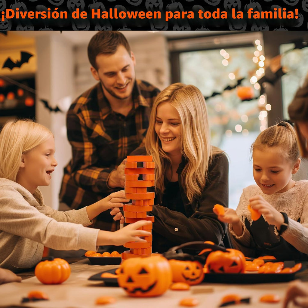 Funwares Stack-O-Lantern Juego de apilamiento de Halloween, bloques de madera de calabaza