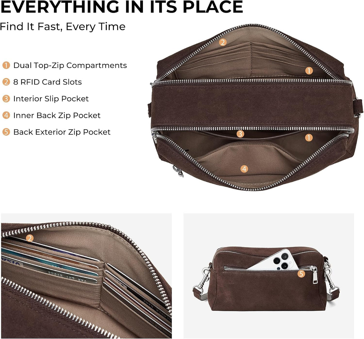 Bolsos cruzados de cuero genuino para mujer, bolso pequeño antirrobo para