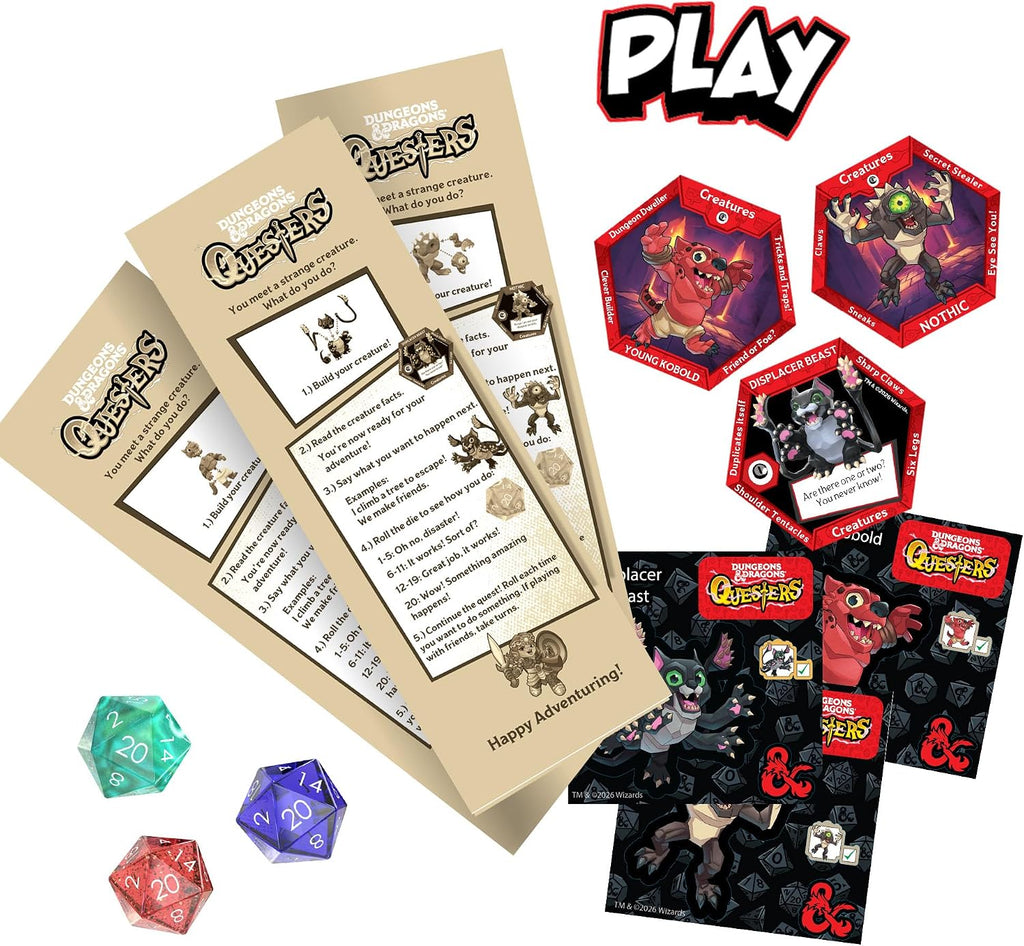 Dungeons & Dragons Questers Figuras de criatura, paquete de 3, figuras coleccionables de juguete de fantasía de D&D, Baby Kobold, Displacer Beast Kitten & Nothic