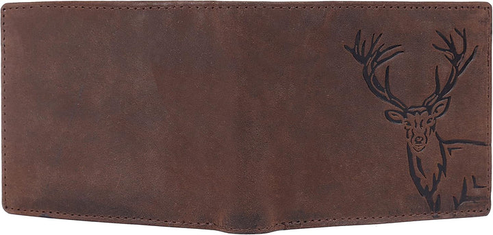 LONDON ALLEY Cartera de cuero marrón vintage de alce para hombre, M...
