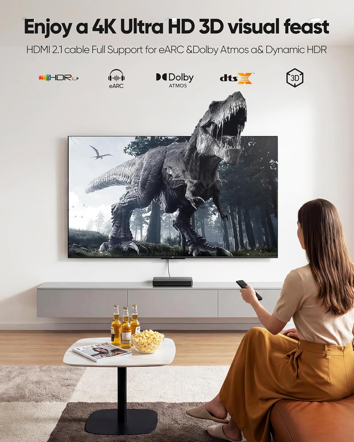 Cable HDMI 8K de 20 pies, paquete de 2, compatible con monitor