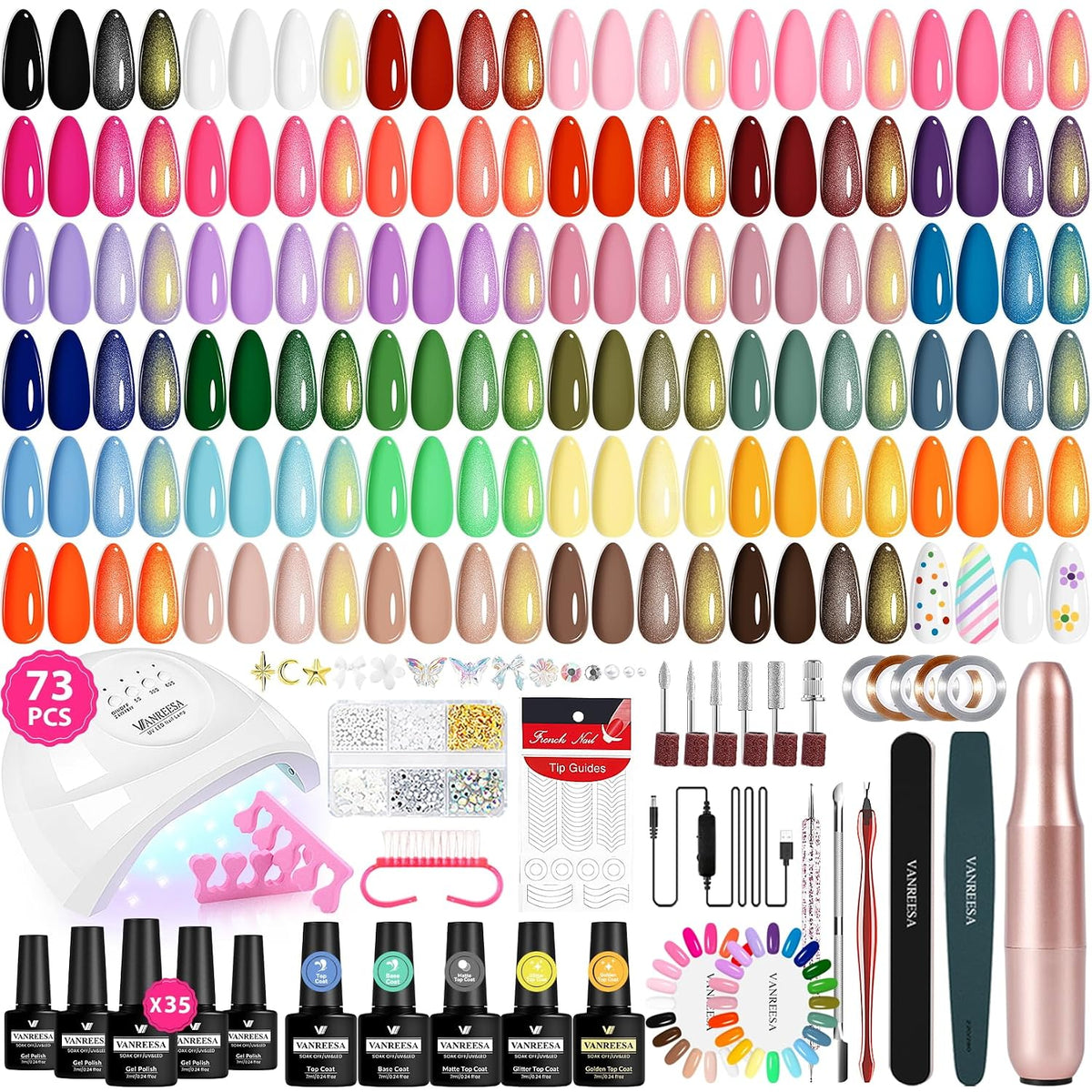VANREESA Kit de 73 esmaltes de uñas de gel con luz UV y kit de taladro, Todo lo que necesitas