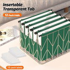 Carpetas colgantes de plástico de capacidad adicional, paquete de 12 carpetas colgantes expandibles reforzadas, tamaño carta, bolsillo de acordeón, expansión resistente de 2 pulgadas