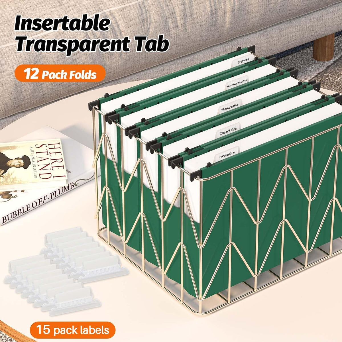 Carpetas colgantes de plástico de capacidad adicional, paquete de 12 carpetas colgantes expandibles reforzadas, tamaño carta, bolsillo de acordeón, expansión resistente de 2 pulgadas
