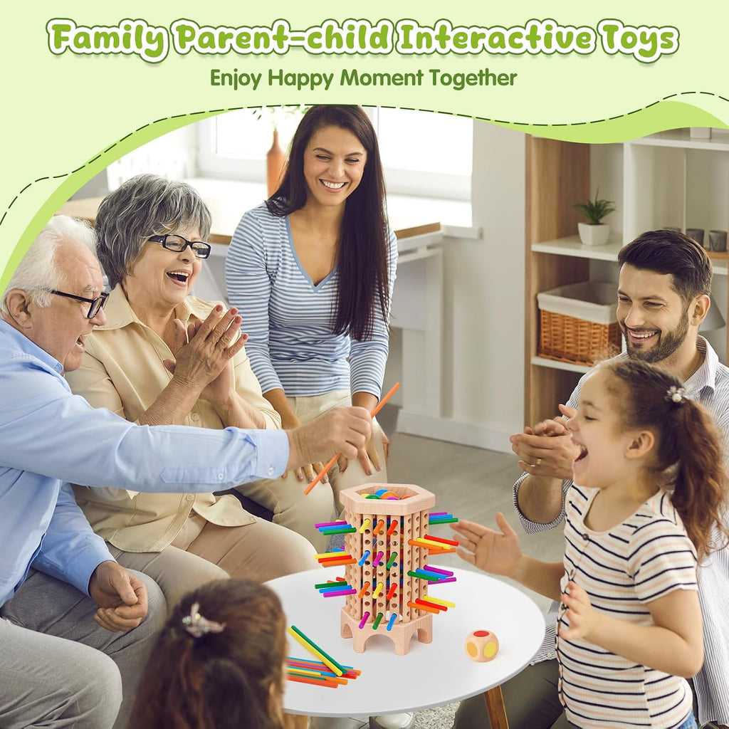 Montessori Juego de mesa de madera, juego de dados de 36 palos de madera coloridos