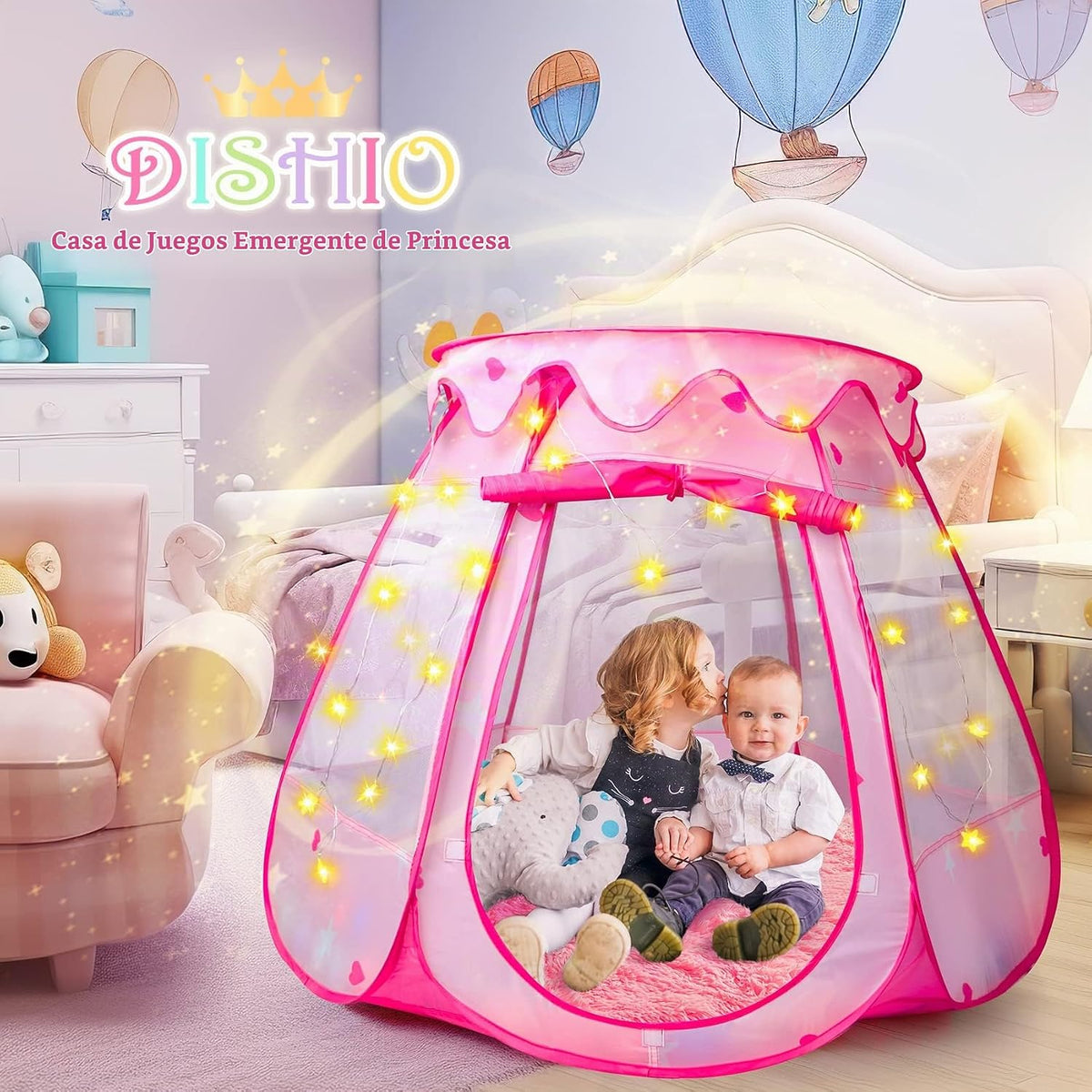 Princess Castle - Tienda de campaña para niñas con alfombra, tienda de campaña desplegable para niños
