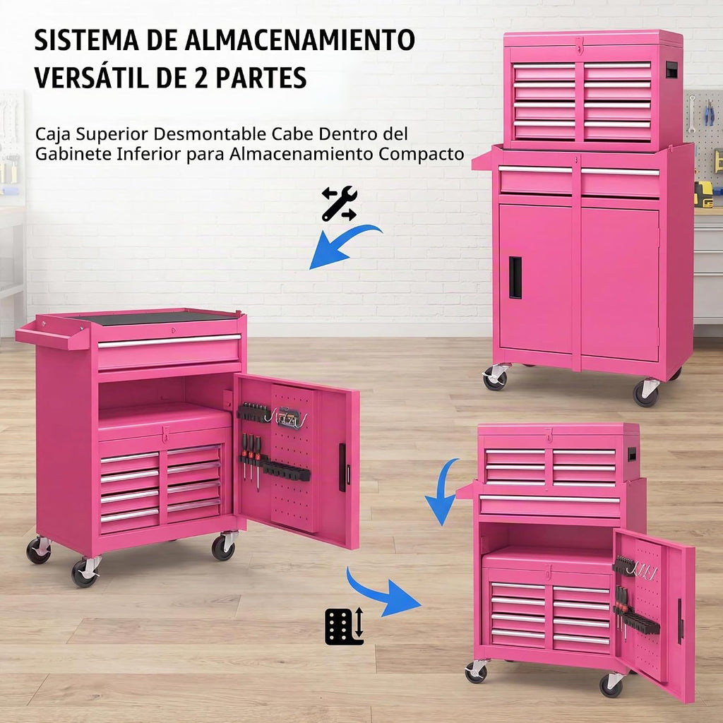 Goplus Cofre de herramientas rodante, organizador de caja de herramientas de 5 cajones con ruedas bloqueables y cajones deslizantes, parte superior desmontable y estante ajustable