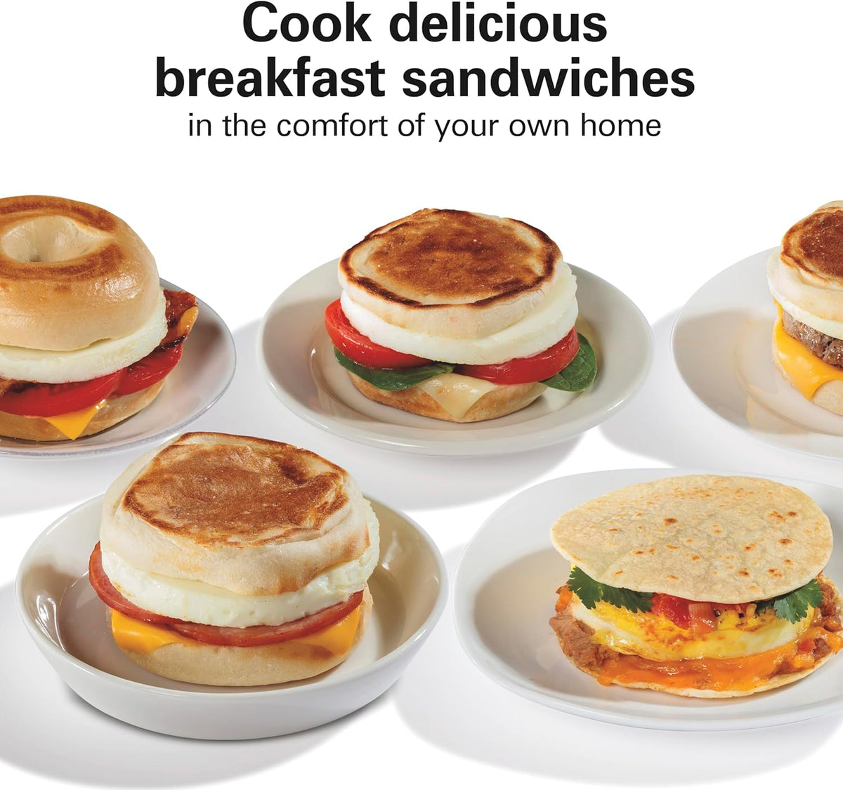 Hamilton Beach Sandwichera de desayuno doble con anillos para cocinar