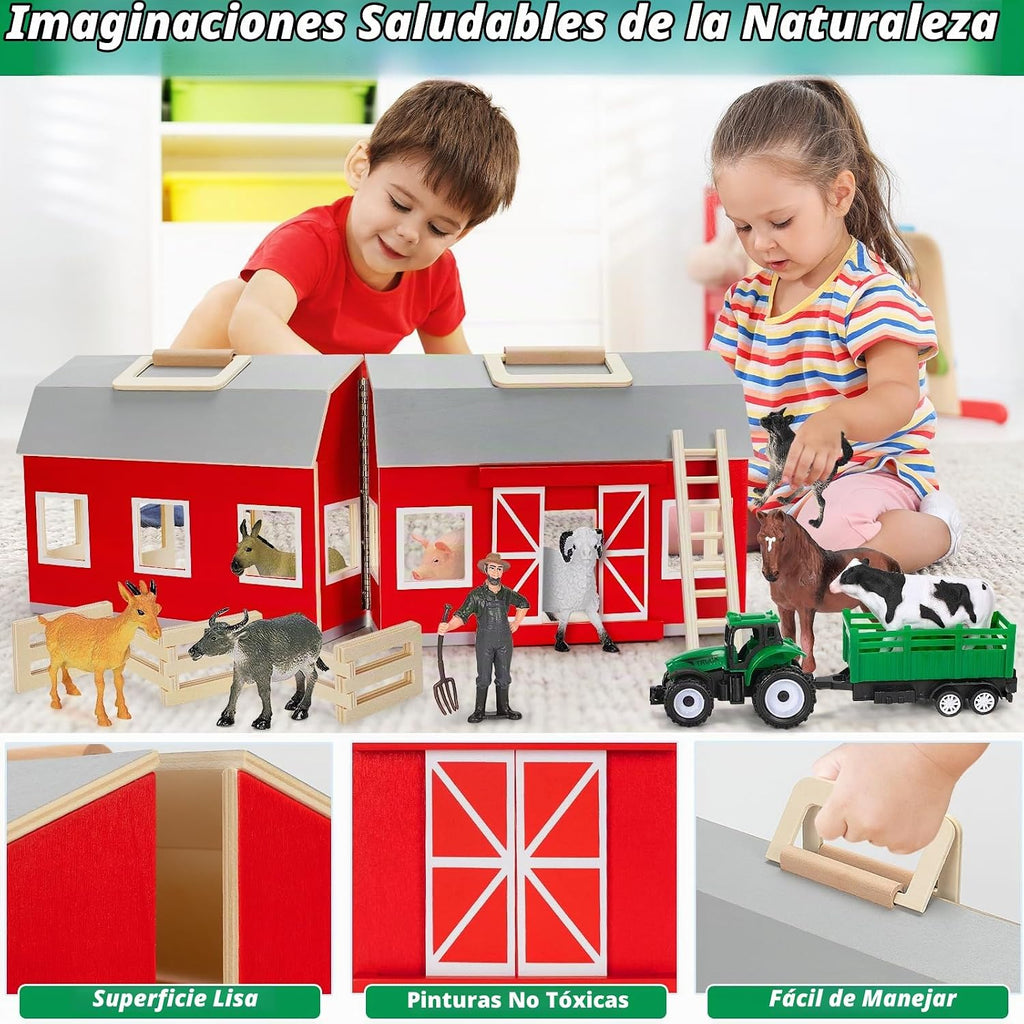 Juguetes de granero de madera para niños pequeños de 3, 4 y 5 años, juguetes de animales de granja para niños y niñas