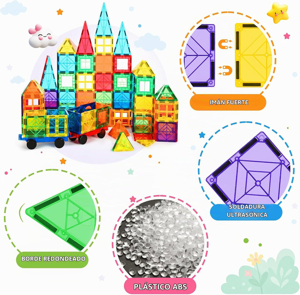 cossy Juego de 100 piezas de azulejos magnéticos, bloques de construcción