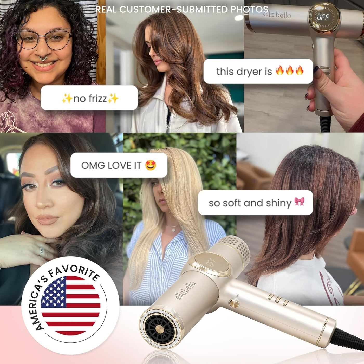 ELLA BELLA® - Secador de pelo iónico profesional con difusor \u2022...
