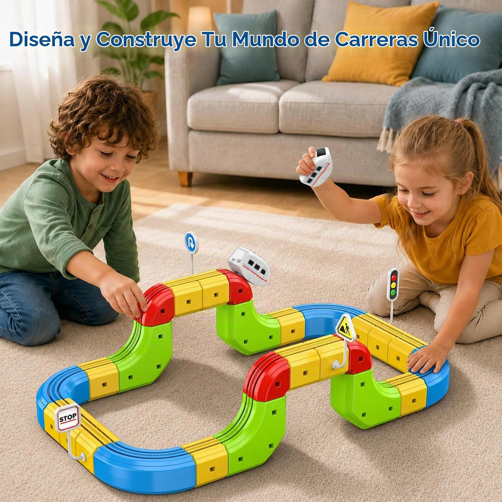 Electric Train Set para Kids 52PCS, 3D Gravity-Defying Flexible Cube Race Track Toy Railroad Block Kit para Kid Educational Stem Train Toys Gift para Boys&Girls 3 4 5 6 7 8 Years Old