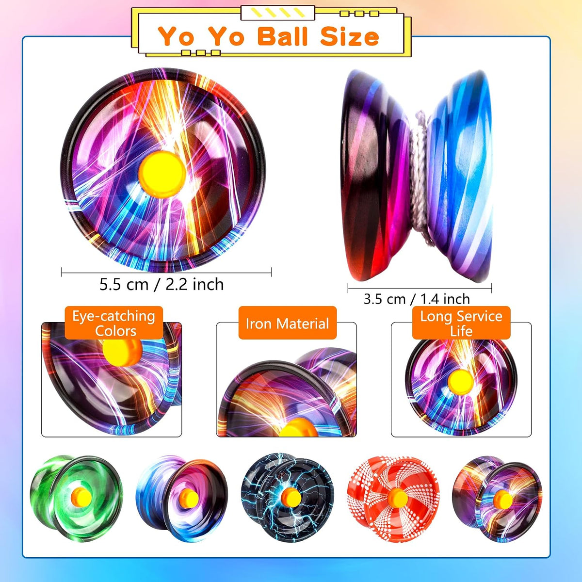55 piezas de bolas de yoyo de aleación sensibles a granel, coloridas, Yoyo de metal, cuerda para yoyo, bolas de cojinete para trucos, yoyo para principiantes y adultos, entrenamiento, fiesta, regalo, 5 colores