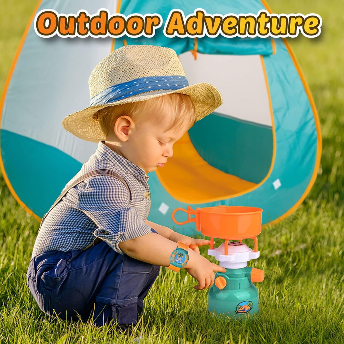 FUN LITTLE TOYS Tienda de Juego Pop Up con Equipo de Camping y Set de Herramientas, Juguetes al Aire Libre para Niños