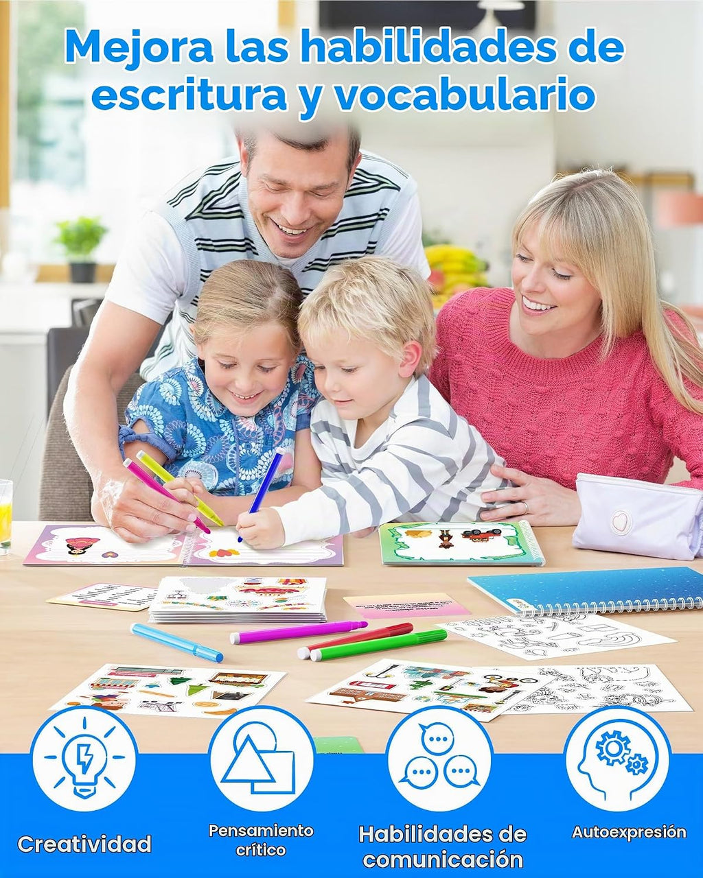 D-FantiX Mi Kit de Arte de Libro de Historias, Set de Actividades Creativa de Escritura y Dibujo para Niños y Niñas, Kit de Creación de Libro de Historietas de Tapa Dura con Adhesivos, Suministros de