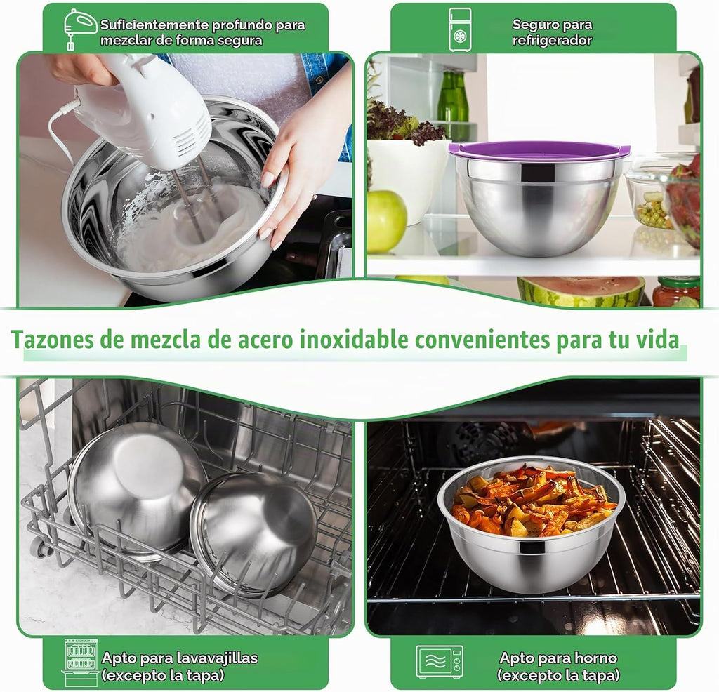 P&P CHEF Juego de tazones de metal con tapas, tapas herméticas y multicolor