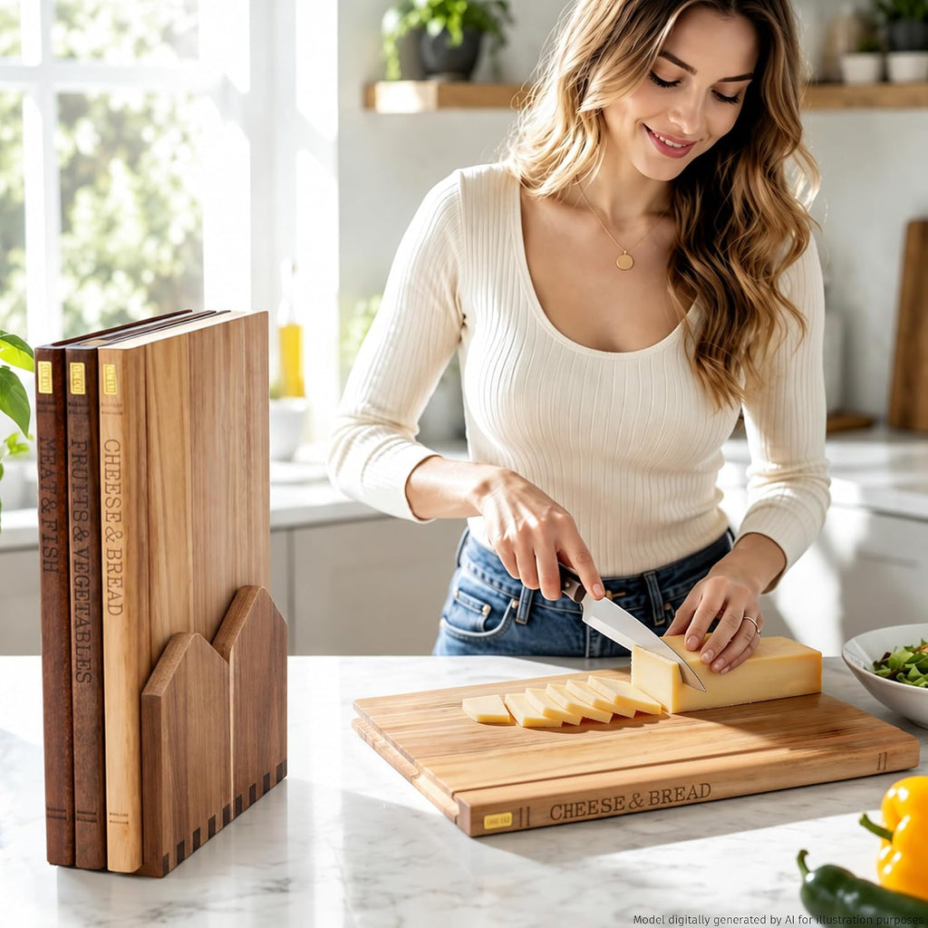 Juego de tablas de cortar libros con soporte de madera para cocineros