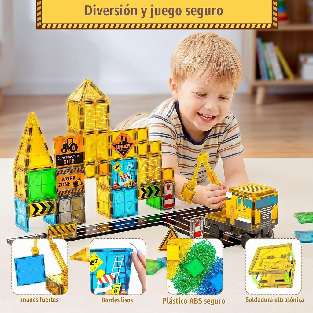 SKTMYY Azulejos magnéticos para niños, juguetes de construcción con grúa