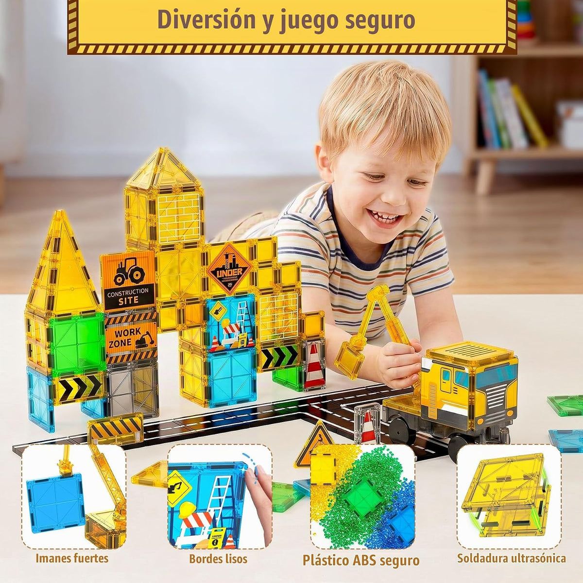SKTMYY Azulejos magnéticos para niños, juguetes de construcción con grúa