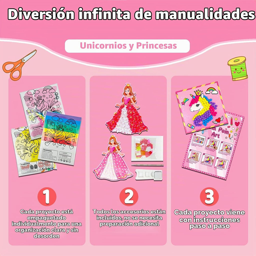 7july Caja de manualidades de unicornio, 12 divertidas artes y manualidades para niños de 4 a 8 años, juguetes creativos educativos, proyectos de arte y manualidades y kit de actividades con suministros, regalo para niñas de 3, 4, 5, 6, 7, 8 años