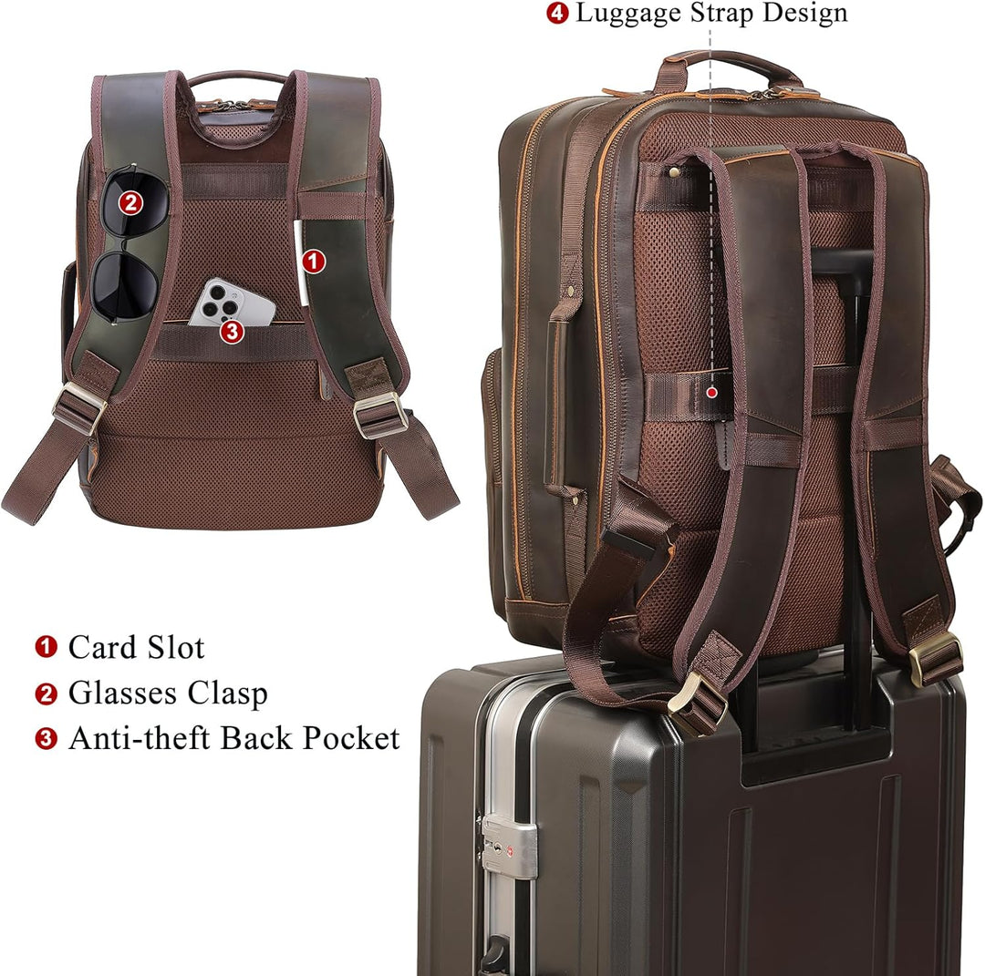 TIDING Mochila para portátil de cuero de grano completo de 17.3 pul...