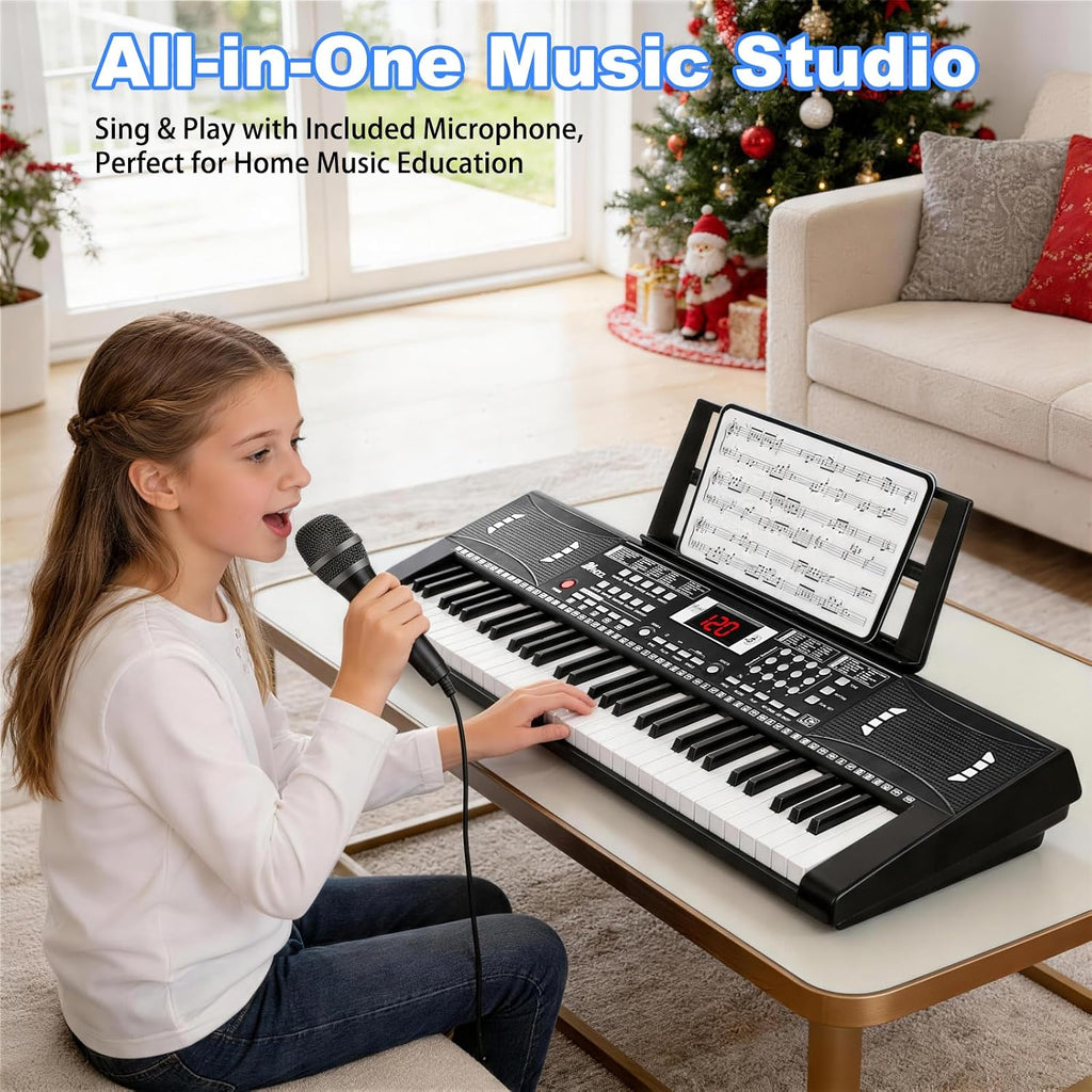 Piano de teclado para niños, piano electrónico de 61 teclas (negro)