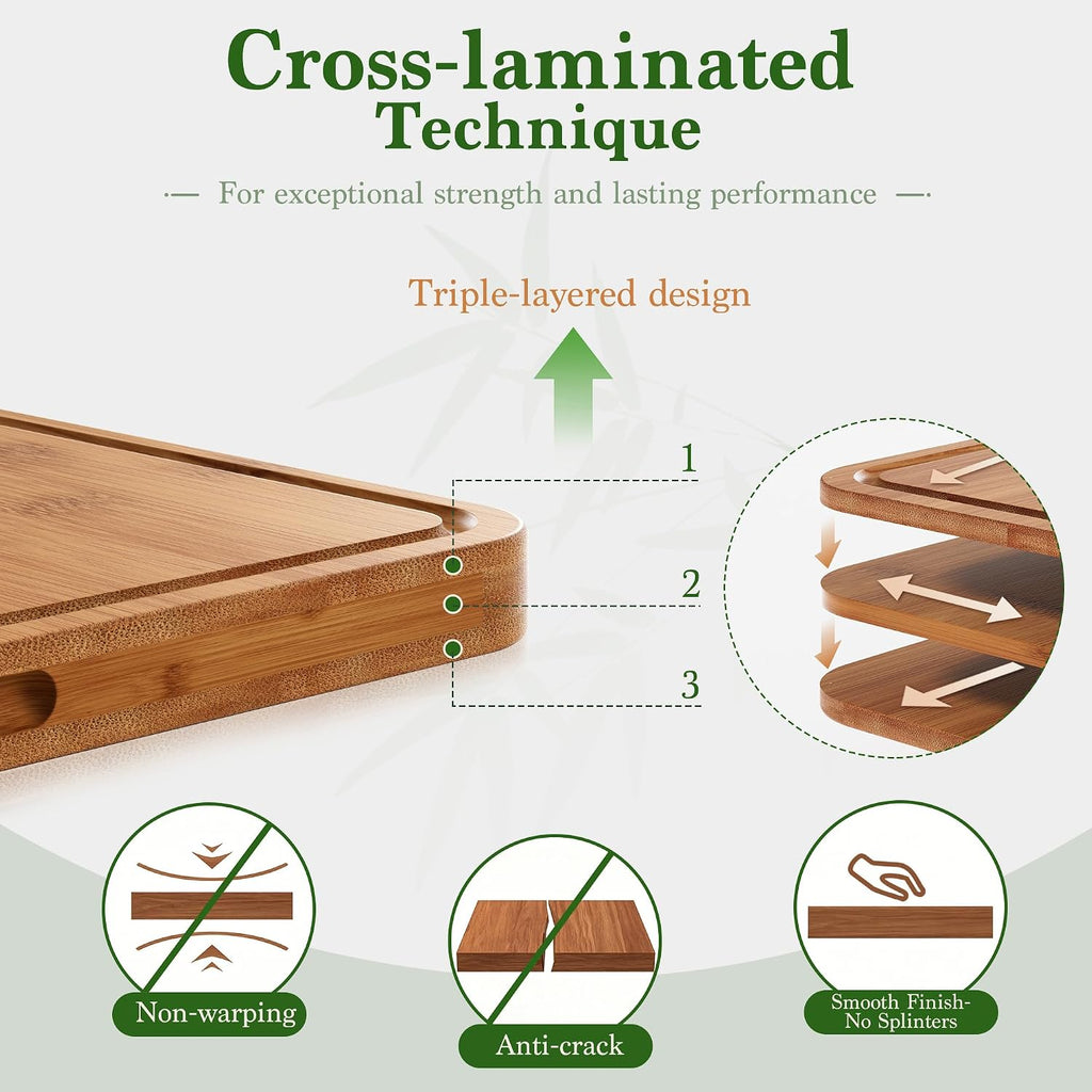 Tabla de cortar de bambú de 3 piezas de madera para cocina
