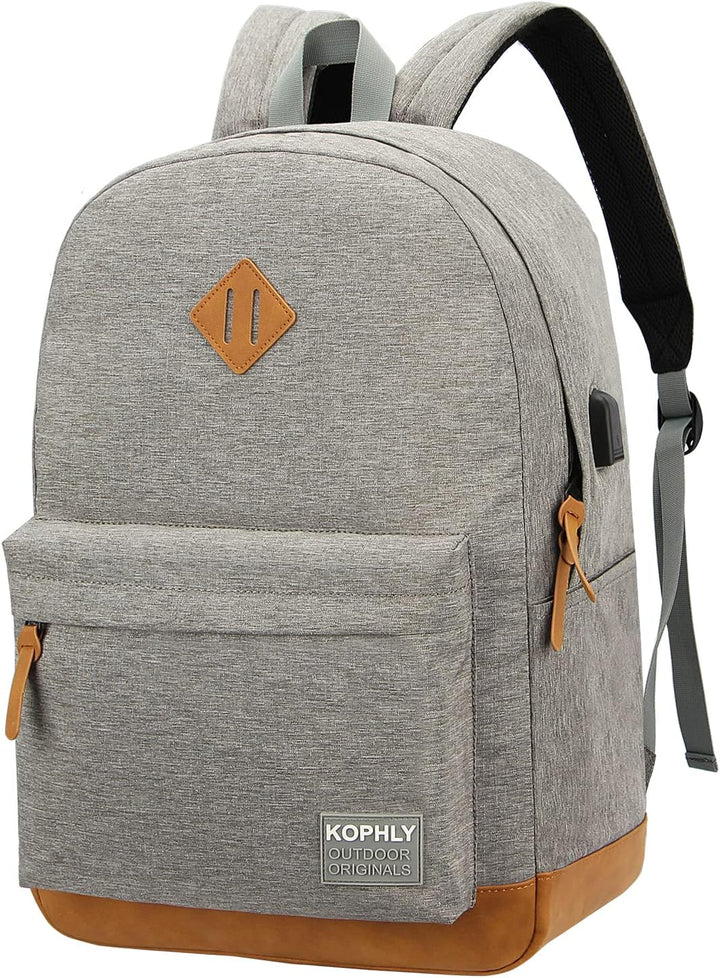 KOPHLY Mochila para laptop con decoración de cuero, puerto de carga...