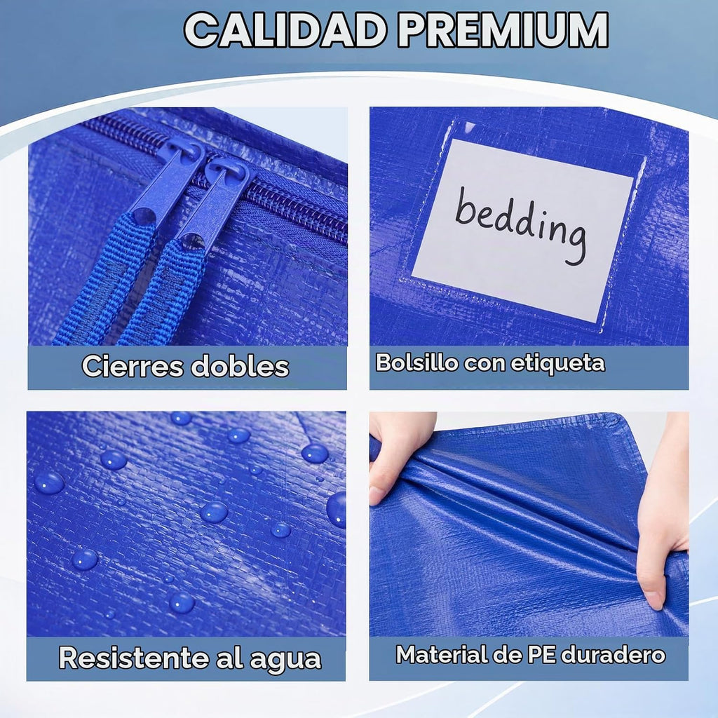 TICONN Paquete de 6 bolsas de mudanza extra grandes resistentes con cremalleras y asas de transporte, bolsas de almacenamiento duraderas para organizadores de armario y almacenamiento (paquete de 6