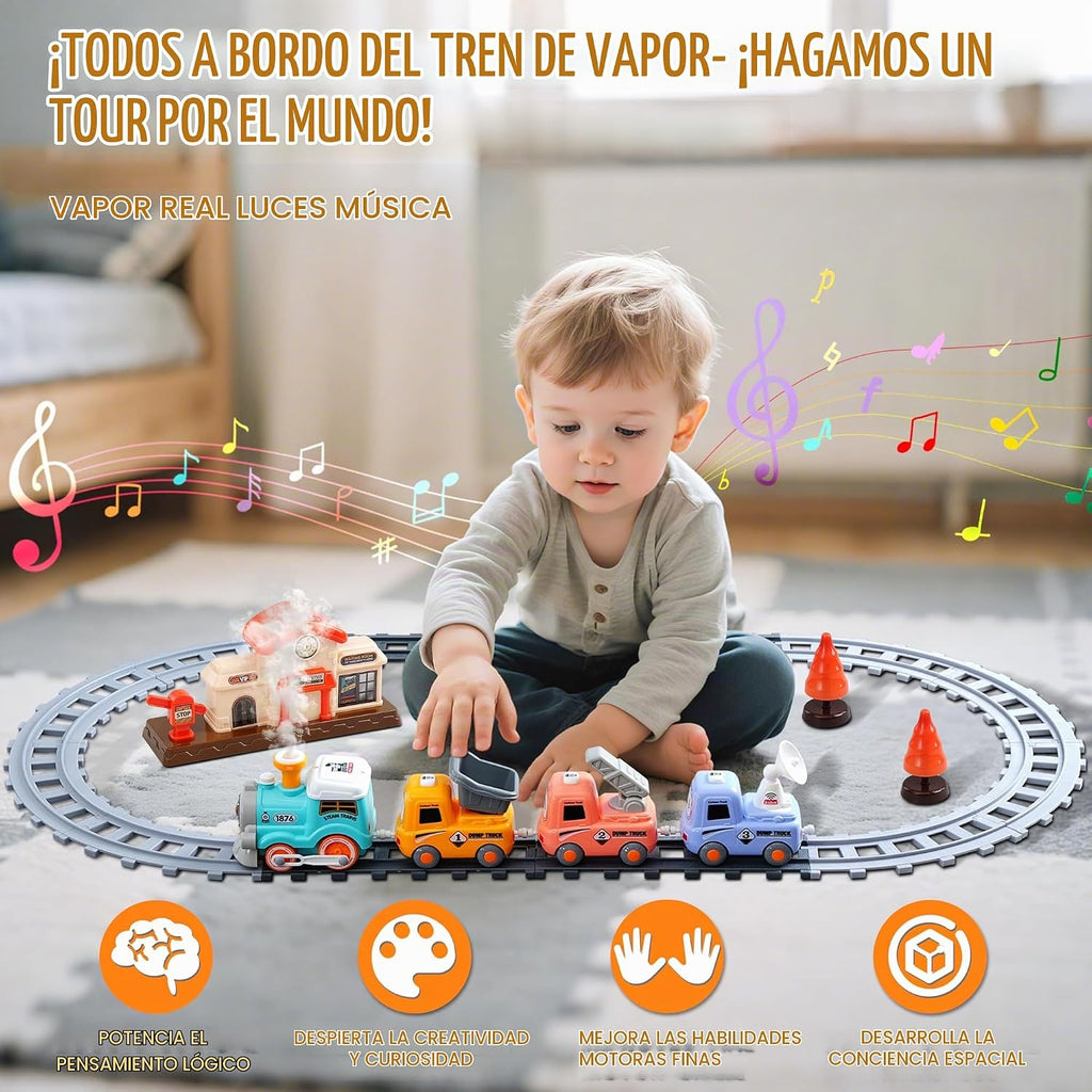 Juego de tren de vapor para niños pequeños de 3 a 5 años, juguete de tren